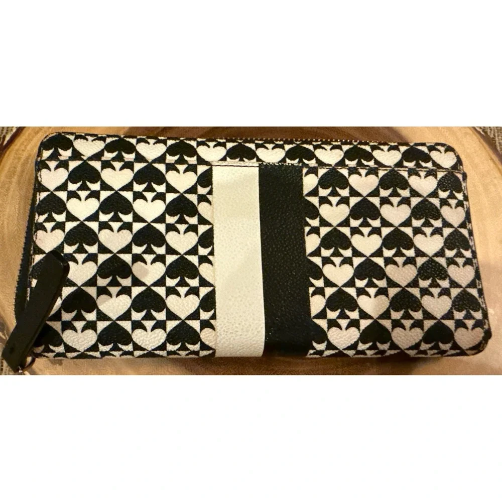 KATE SPADE 2015 NEDA WALLET BLACK/WHITE SPADES AND STRIPED PENN PLACE‎